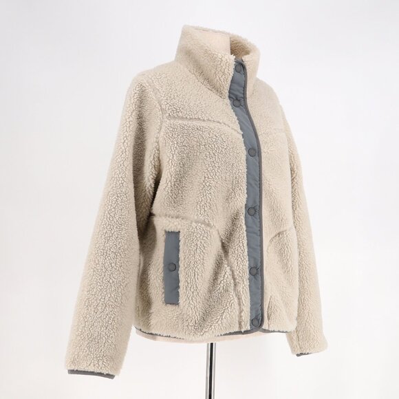 L.L.BEAN Women's Bean's Sherpa Fleece Jacket Stand Collar Oatmeal Beige Size L - Picture 2 of 9